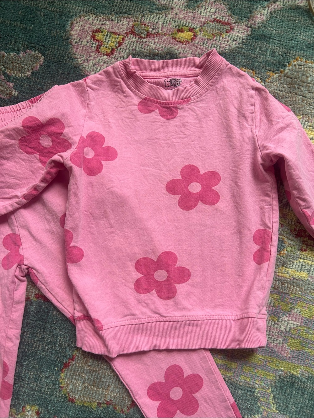 Girls Pink Floral Matching Set - Cozy Long Sleeve Top/ Jogger Pants 100% cotton - Picture 2 of 6